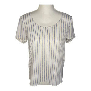 Express Women’s XS White &‎ Blue Striped Semi Sheer Short Sleeve Top